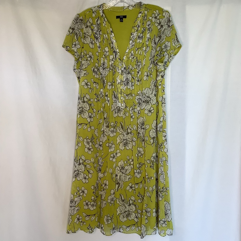 JBS Yellow Green Pintuck Short Sleeve Dress Sz 14 - Picture 3 of 10